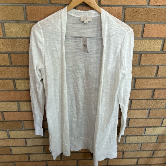 NWT LOFT White 100% Cotton Long Open Front Cardigan Size Small - Picture 1 of 5